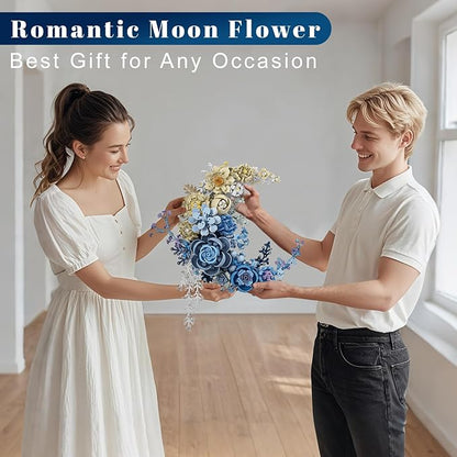 Blue Moon Flower Building Set Botanical Collection Crescent-Shaped Artificial Flowers Building Blocks Kit Compatible with Lego for Adults Home Décor Wall Art Decoration