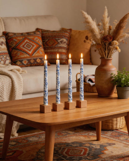 MAITREYA Chinoiserie Taper Candles Blue and White Chinoiserie Decor Candlesticks for Wedding Party Home Table Centerpiece Christmas Halloween Gifts-10Inch,4 Pcs,Bird