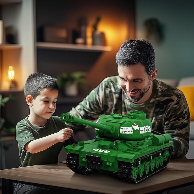 Brihappen Tanks Building Set for Adult Boys (1402 Pieces) Military World Classic is-2 Heavy Tank Blocks Toy Home Office Collection Model Birthday Gifts for Building Blocks Lover