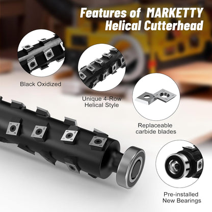Upgrade 13 Inch Helical Cutterhead Compatible with DW735 DW735X，4 Rows for DeWalt Thickness Planer, Quiet & Efficient， Pre-Installed Bearing, 5 Spare Carbide Blades, Screws & T Wrench
