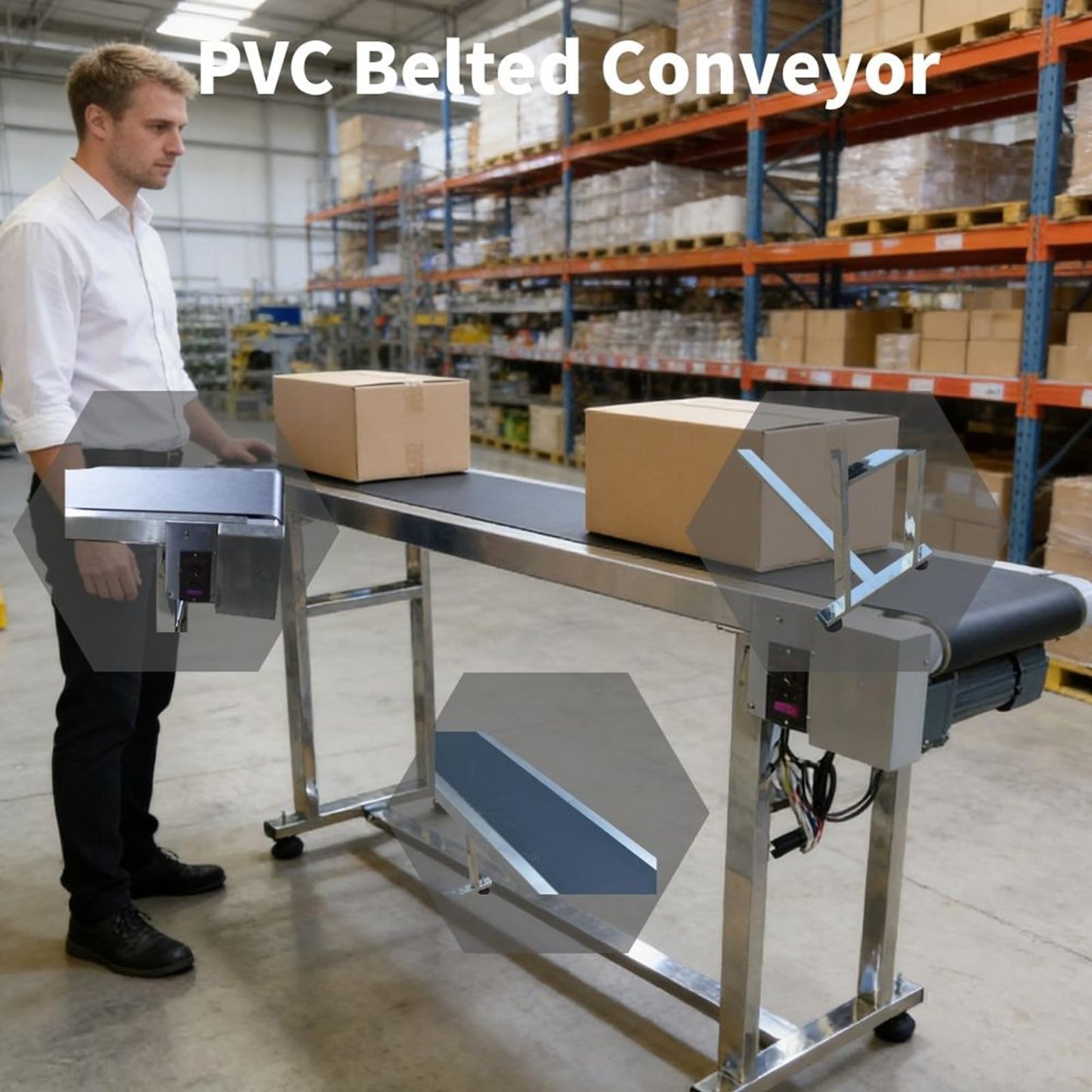 Yokoma Power Slider Bed PVC Belted Conveyor 59inch*7.8inch Stainless Steel Flat Conveyor Belt Systems Adjustable Speed 60W 110V Black