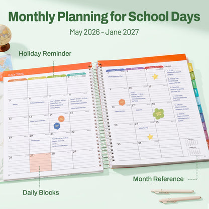 SUNEE Deluxe Teacher Planner 2026-2027, Lesson Planner Book with 7 Periods Jul 2026 - Jun 2027, 8.5" x 11" Weekly and Monthly Organizers with Colorful Tabs, Planning Stickers,120gms Paper, Full Leaf