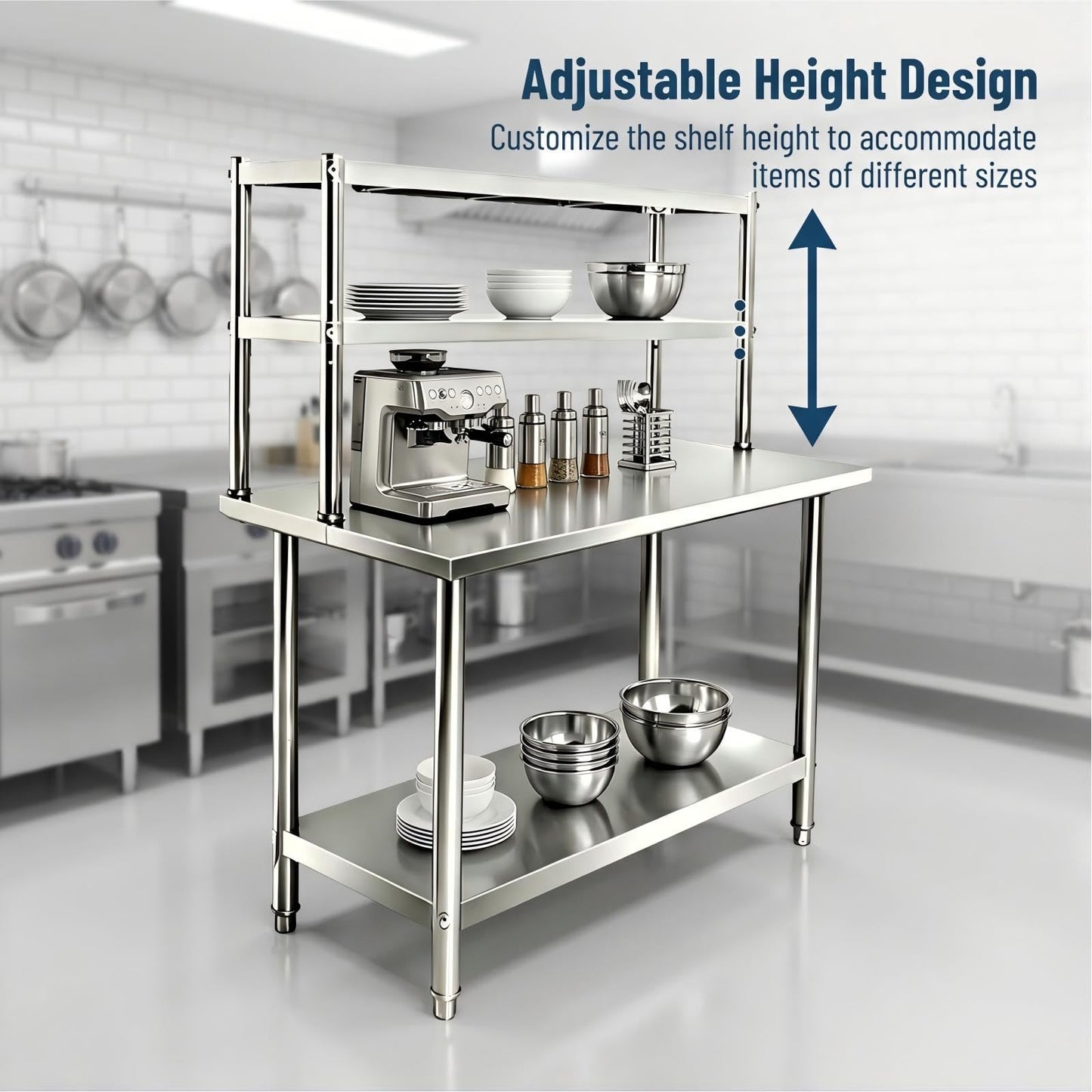 KUARBARR Stainless Steel Over Oven Shelf 12 x 36 Inch, Commercial 2 Tier Metal Over Table Shelf, 91 x 30 x 60 cm, 380 lbs Capacity for Restaurant, Kitchen, Garage & Workshop
