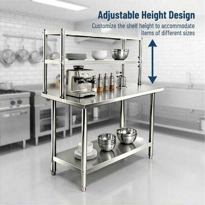 KUARBARR Stainless Steel Over Oven Shelf 12 x 36 Inch, Commercial 2 Tier Metal Over Table Shelf, 91 x 30 x 60 cm, 380 lbs Capacity for Restaurant, Kitchen, Garage & Workshop