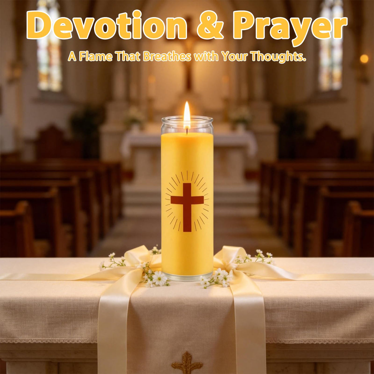 Trxvxo Pure Beeswax Prayer Candles, Devotional Candles in Safe Blown Glass Jars with Cross, Long‑Burning Smokeless Honey Scent Catholic Candles for Vigil, Church & Memorials