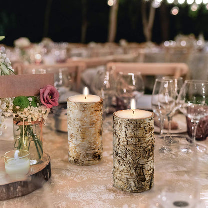 Serene Spaces Living Birch Bark Candle, Set of 3 Medium, Pillar Candle, Ideal for Weddings, Parties, Events, Restaurants, Home Decor, 3" Diameter & 5.75" Tall