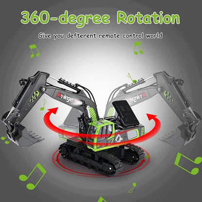 kolegend Remote Control Excavator Toy 16 Inch 11 Channel RC Construction Vehicles Hydraulic Haulers Digger Toys Gift for 6 7 8 9 10 Years Old Kids Boys