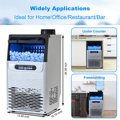 Amzgachfktch Commercial Ice Maker, 100lbs/24H Ice Maker Machine, 2 Water Inlet Modes, Ice Machine with 22lbs Storage, Auto Self-Cleaning, Under Counter/Freestanding Ice Maker for Home/Office/Shop/Bar