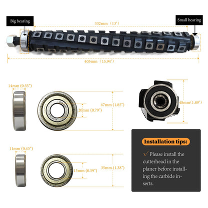 Spiral Cutterhead for DeWalt Planer DW735 DW735X Thickness Planer 13 Inch Spiral Cutter Head with Reversible Carbide Inserts Woodworking Helical Cutter Head