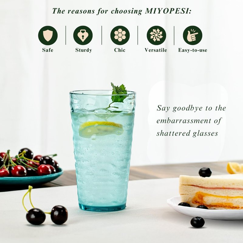 MIYOPESI 20oz Acrylic Glasses (Set of 6), Water-Ripple Design Shatter-Proof Plastic Cups, Reusable Plastic Tumblers, Stackable, BPA-Free, Dishwasher-Safe (Colorful)