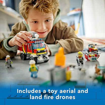 LEGO City Fire Command Truck Building Set - Fire Truck Toy with Land &amp Air Drones for Boys &amp Girls Ages 7+ - Kids Pretend Play Toy with 3 Minifigures - Gift Ideas for Birthdays - 60374