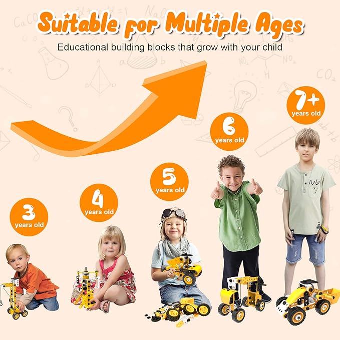 STEM Building Toys 10 in 1 Construction Set for Preschool Kids Educational Creative Games Holiday Idea Gift for 5+ Years Old Stem Activities for Kids Ages 4-8 5-7 6-8 Boy Birthday Gifts