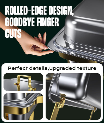 Chafing Dishes for Buffet 4 Pack, 9QT [No Fingers Cut] Roll Edge Designed Chafing Dish Buffet Set [Mirror-Like Polished Finish] Food Warmers for Parties, Birthday, Holiday Parties, Church Events, etc