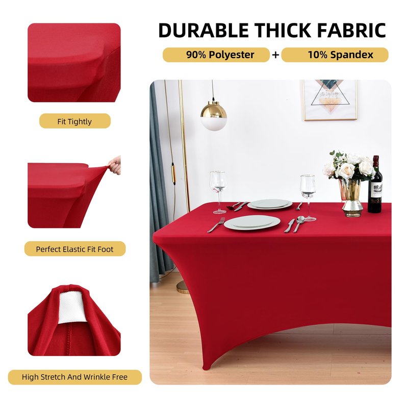ZarzaaSik 2-Pack 4ft Spandex Table Covers for Rectangular Folding Tables - Wrinkle Resistant Stretch Tight Table Cloths - Ultimate Fitted Table Protector for Parties, Banquet, and Wedding