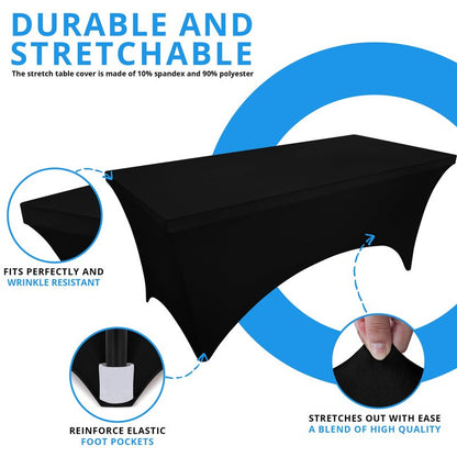 Utopia Kitchen Spandex Tablecloth 10 Pack [6FT, Black] Tight, Fitted, Washable and Wrinkle Resistant Stretch Table Cloth Rectangle Cover for Trade Show, Weddings & Parties [72Lx30Wx30H Inch]