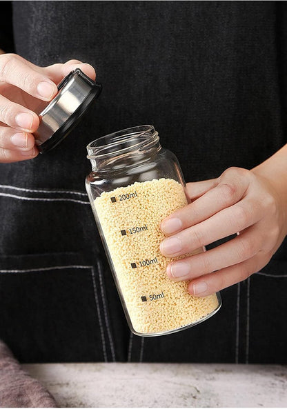 2 Piece 4-Neck Glass Seasoning Shakers with Adjustable Pour Holes - Moisture Resistant, Salt and Pepper Shakers - For Seasoning, Picnics (2 medium jars, 7oz each)