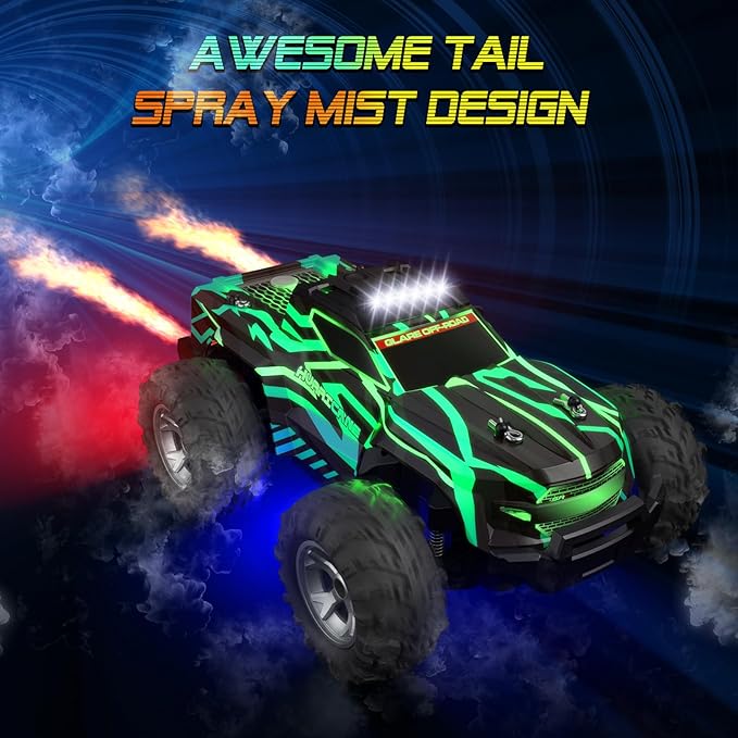 Remote Control Car for Boys 1:16 Scale All Terrain RC CarsHigh Speed 25Km/h Fast Car with Colorful Led Light and Spray RC TruckToy Car Gift for 6 7 8 9-14 Year Old Boys