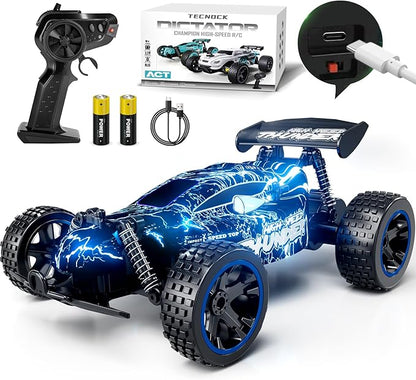 Tecnock RC Cars for Kids 1:18 Scale 2WD RC Car with LED Lights 2.4GHz Remote Control Car with USB-C Easy Charging &amp 50 Mins Playtime Toys Gifts for Boys &amp Girls Ages 8-12