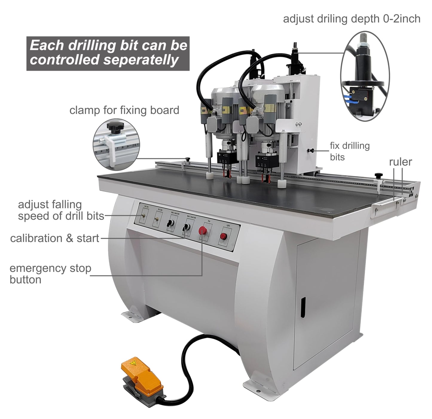 TECHTONGDA Hinge Boring Machine Woodworking Hole Drill Wood Electric Pneumatic Hole Puncher 0-2inch Drilling Depth Double Heads 45-9.5