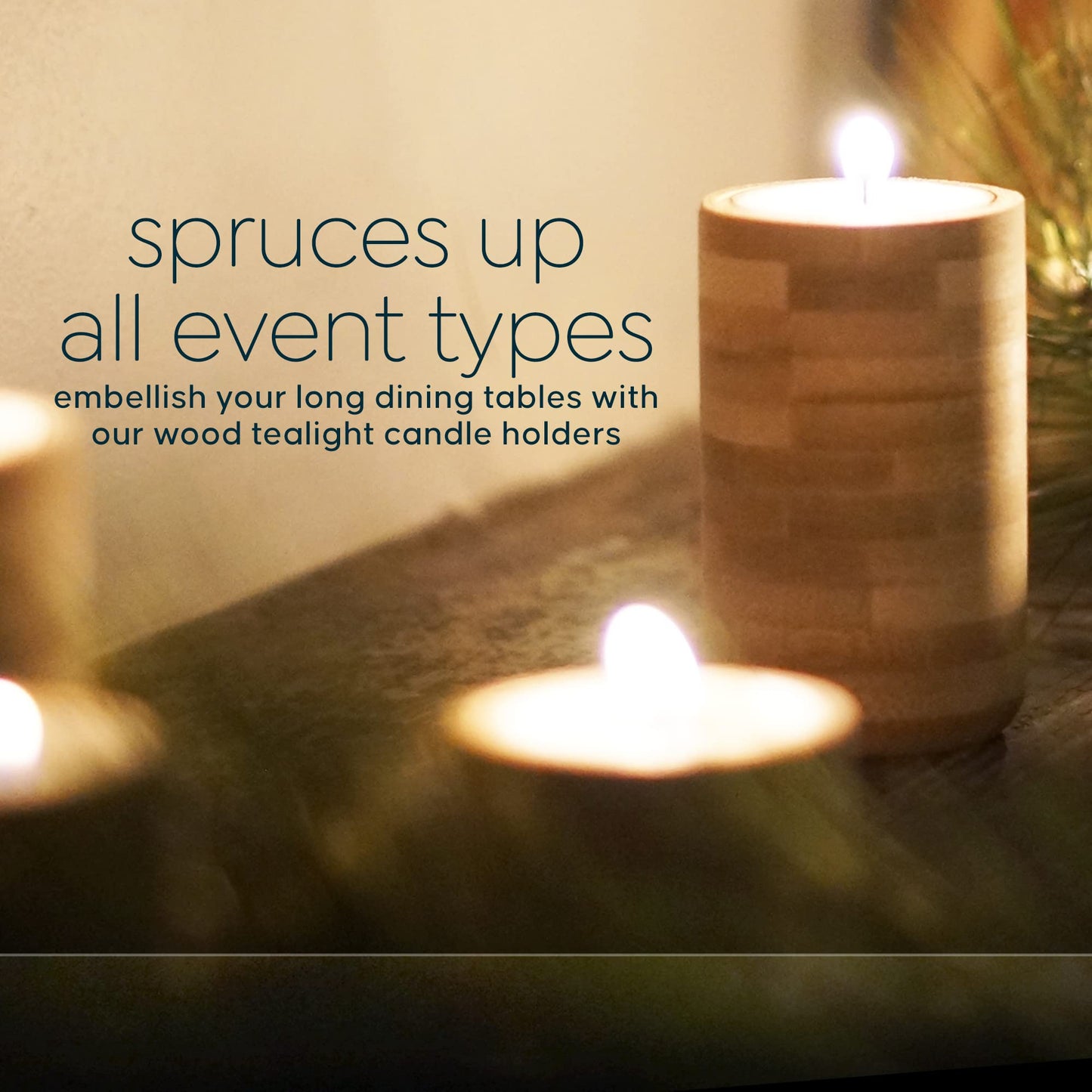Bamboo Wood Tealight Candle Holder, Rustic Centrepieces, Wedding Wood Centerpieces, 6-Pack Wooden Candle Holders, 1.5, 2.25, & 3-Inch-Tall Table Wooden Tea Light Holders - Cedar and Ink