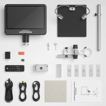 Andonstar 4K 60FPS 10.1" HDMI Digital Microscope for Soldering, 64MP 3840P UHD Video Audio Record, AD210S-Pro Electronic PCB Microscope for Adults, Error Coins, Pro Boom Arm Stand, 64GB