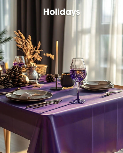 Pureegg Plastic Table Cloth Disposable 10 Pack, 54 x 108 Inch Table Cloths, Halloween Party Decorations, Summerween Decor, Halloween Tablecloths, Rectangle, Plastic Cover, Leakproof & Sturdy, Purple