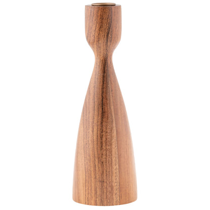 Karma, Acacia Wood Turned Candle Holder, Wooden Rounded Turned Candle Holders, Large Natural