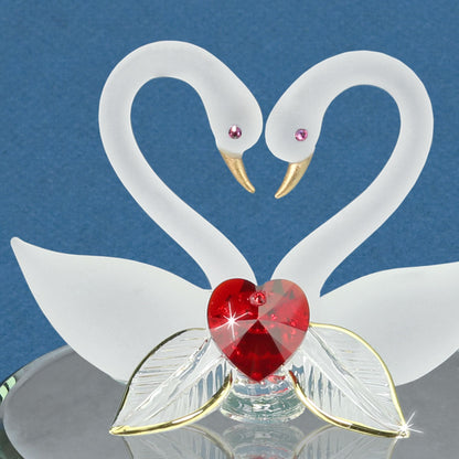 Glass Baron Candle Holder Jar, Blown Glass Swans in Love Lid with 22K Gold & Austrian Crystal Accents, 5.5 x 3 inches