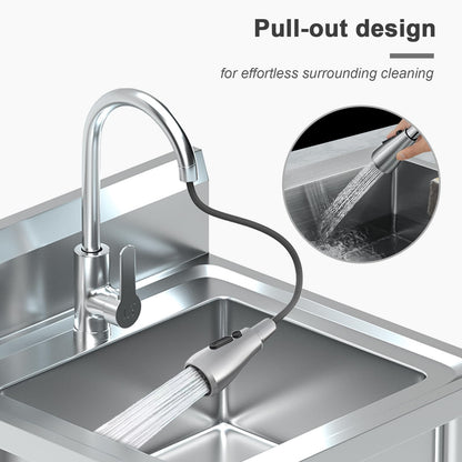 20Inch Stainless Steel Utility Sink, Commercial Single Bowl with Hot & Cold Water Lines, Drain Kit + Base Plate for Kitchen, Garage, Laundry