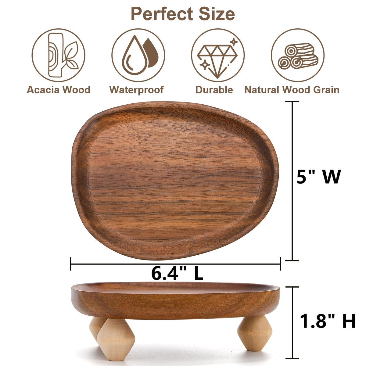 Dicunoy 2 Pack Acacia Wood Riser for Decor, 6" Small Wood Pedestal Display Stands for Kitchen Counter, Rustic Wooden Tray for Bathroom Counter, Tabletop Centerpieces, Entry Table, Farmhouse Decor