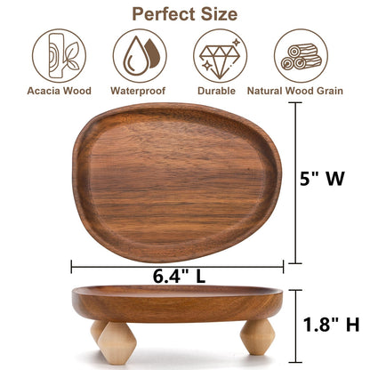 Dicunoy 2 Pack Acacia Wood Riser for Decor, 6" Small Wood Pedestal Display Stands for Kitchen Counter, Rustic Wooden Tray for Bathroom Counter, Tabletop Centerpieces, Entry Table, Farmhouse Decor