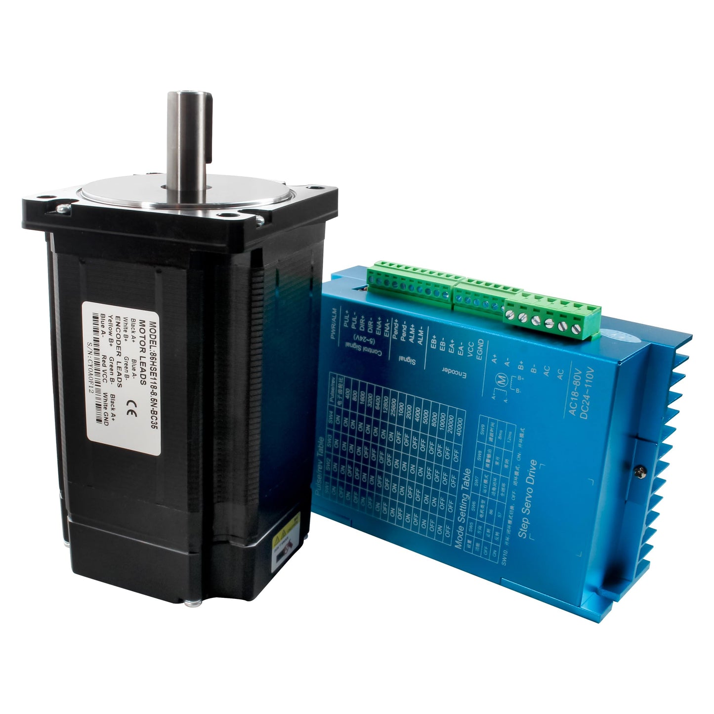 XUNKUNER Nema 34 Closed Loop Stepper Motor 8.5Nm with HBS86H V4 Driver Kit, 2-Phase 1.8° Hybrid Servo Motor, 6.0A 18-80VAC Closed Loop Driver, 1000CPR Encoder 51200 Microsteps for CNC