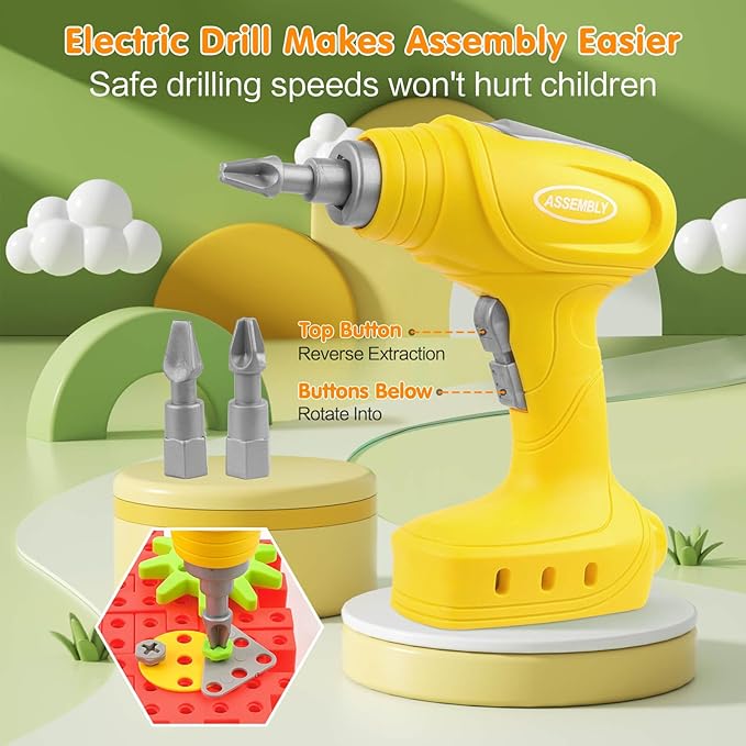 Building Toys 234 Pieces Upgrade Gear Building Blocks Set Kids Tool Set with Electric Drill Kids Toys STEM Kits Gifts for Boys Girls Age 3+