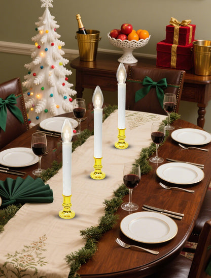 4 Pack Christmas Battery Operated Window Candles with Timer (6-18H), Wireless Window Candle Light with Gold Candlestick Base, C26 LED Bulb Candle Lamp for Home Party Valentines Decor, 4 Suction Cups
