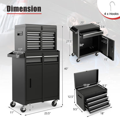 Goplus Tool Chest, 5 Drawers Rolling Tool Cabinet with Detachable Top Toolbox, Universal Lockable Wheels, Lock Bar, Protective Liner & Tool Rack, Metal Tool Storage Cart, Tool Box for Garage Workshop