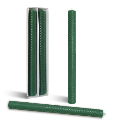 10 Inch Texture Taper Candle Dark Green Unscented Twisted Candlesticks Smokeless Long Candle Stick Handmade for Wedding Dinner Home Decor Creative Gifts 2 PCS