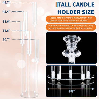 1pcs 45.7in Tall 5 Arm Acrylic Candelabra Centerpieces with Acrylic Shade for Table and Floor, Clear Candle Holders for Wedding Ceremony Birthday Party Home Decoration Fit 0.8in Candles (No Candle)