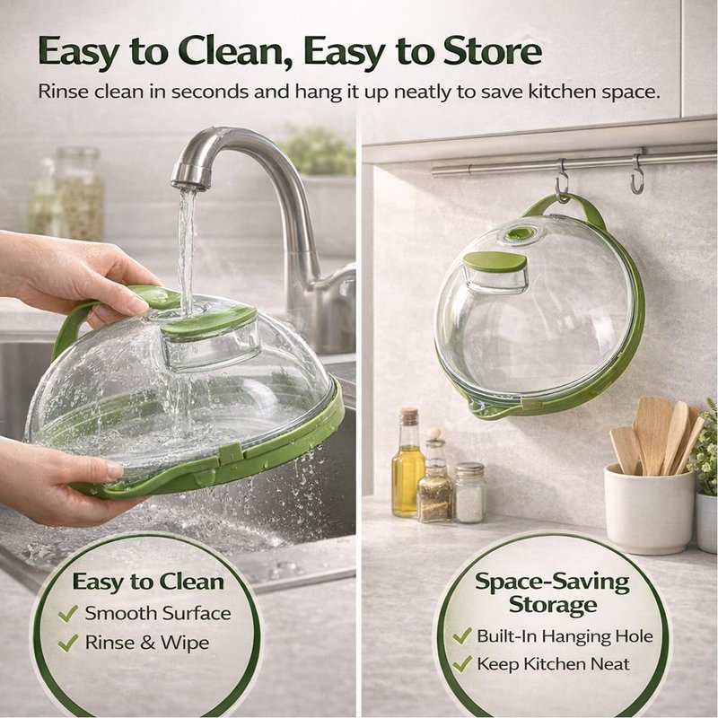 Microwave Splash-Proof Food Cover, Splatter Screen Guard with Water Steamer, Glass Bowl Overflow Drain Helmet Plate Covers, Magnetic Bacon Cooker, Collapsible Silicone Panel(10in)