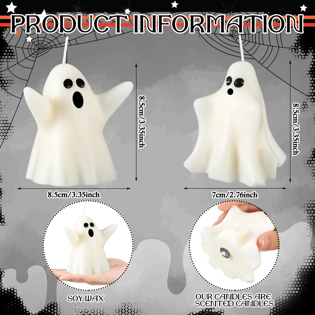 Minatee 4 Pieces Large Halloween Ghost Candles Ghost Spooky Decor Burning White Scented Wax Candles Gifts for Boo Basket Stuffers Halloween Room Table Indoor Decorations, 2 Style