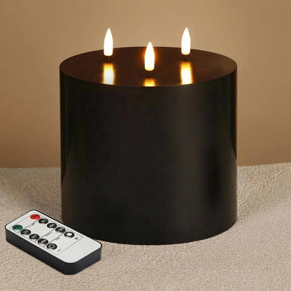 Girimax 3 Wick Flameless Pillar Candle with Remote, 6x6 inch Large Black LED Candle Battery Operated Flickering