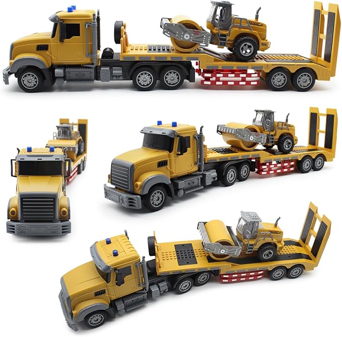 RC Semi Truck Remote Control Semi Truck and Trailer Toy 22.5 Inch 2.4Ghz Semi Truck Toy with Sound and Lights Road Roller Model 1/24 RC Construction Vehicles Toy for Adults &amp Kids Boys