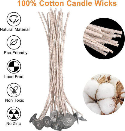 100pcs CD 16 Wicks for Soy Candles, 6 inch Pre-Waxed Candle Wick for Candle Making,Thick Candle Wick with Base