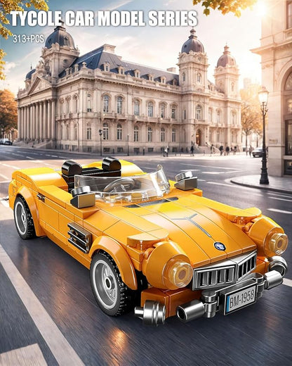 Sports Cars Building Blocks Set with Display Case Retro Race Car Building Toys Collectible Model Cars for Home Decor Christmas Birthday Gift for Adults and Kids Boys 8-12(313Pcs)