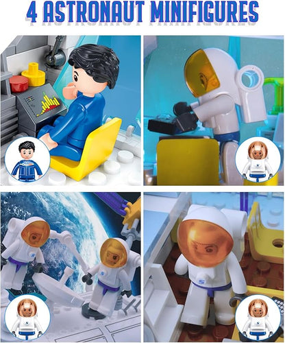 City Space Station Building Set Space Rocket Science Lab Building Kit with 4 Astronaut Minifigures STEM Gift Toys for Boys 6-12 Compatible with Lego Space Shuttle 502 PCS