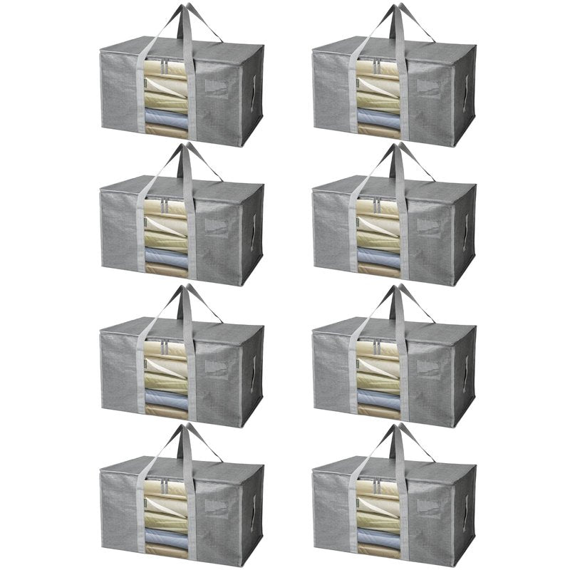 BALEINE 8-Pack Oversized Moving Bags with Reinforced Handles, Heavy-Duty Storage Tote Moving Supplies for Packaging, Camping (Gray w/Window, 8-Pack)