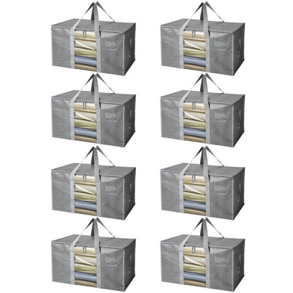 BALEINE 8-Pack Oversized Moving Bags with Reinforced Handles, Heavy-Duty Storage Tote Moving Supplies for Packaging, Camping (Gray w/Window, 8-Pack)