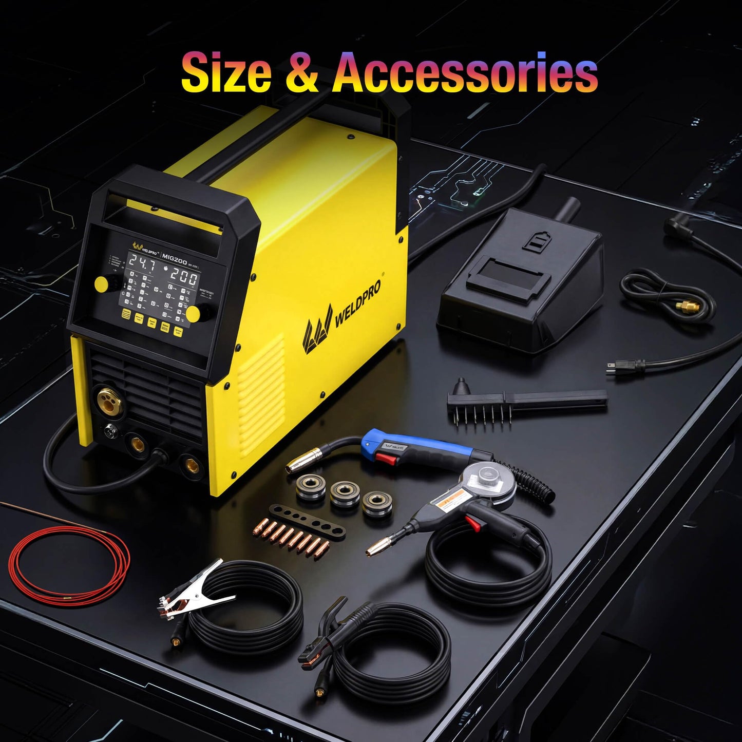Weldpro 200 Amp MIG Welder, 110/220V 7-in-1 Manual MIG/Synergic MIG/Gasless MIG/Lift TIG/MMA/Spot/Spool Gun Aluminum Multi-process Welding Machine with Large LED Display, IGBT, 2T/4T, Spool Gun