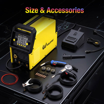 Weldpro 200 Amp MIG Welder, 110/220V 7-in-1 Manual MIG/Synergic MIG/Gasless MIG/Lift TIG/MMA/Spot/Spool Gun Aluminum Multi-process Welding Machine with Large LED Display, IGBT, 2T/4T, Spool Gun