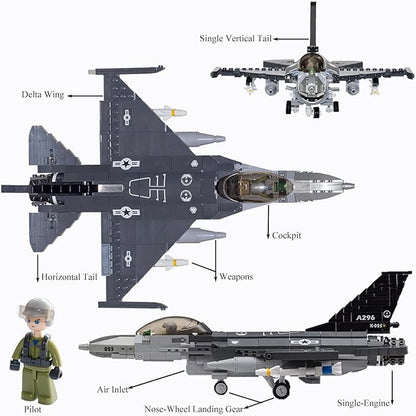 F16 Fighter Jet Model Military Plane Building Blocks Set (521 Pieces) for Army Airplane Lovers Kids (8+Years) and Adults