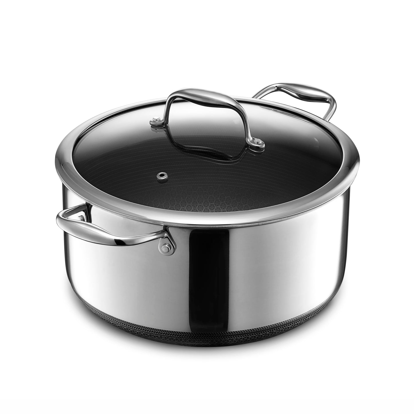 HexClad Hybrid Nonstick 8-Quart Stockpot with Tempered Glass Lid, Stay-Cool Handles, Dishwasher-Friendly, Oven-Safe Up to 900°F, Induction Ready, Compatible with All Cooktops